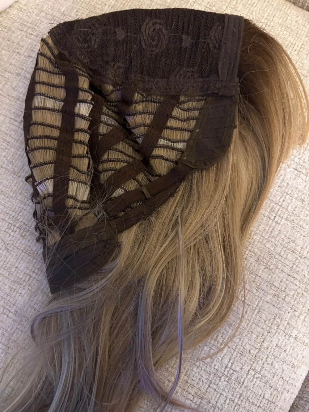 14” Brown Blonde Highlights Straight Bangs Wig - Heat-Resistant .